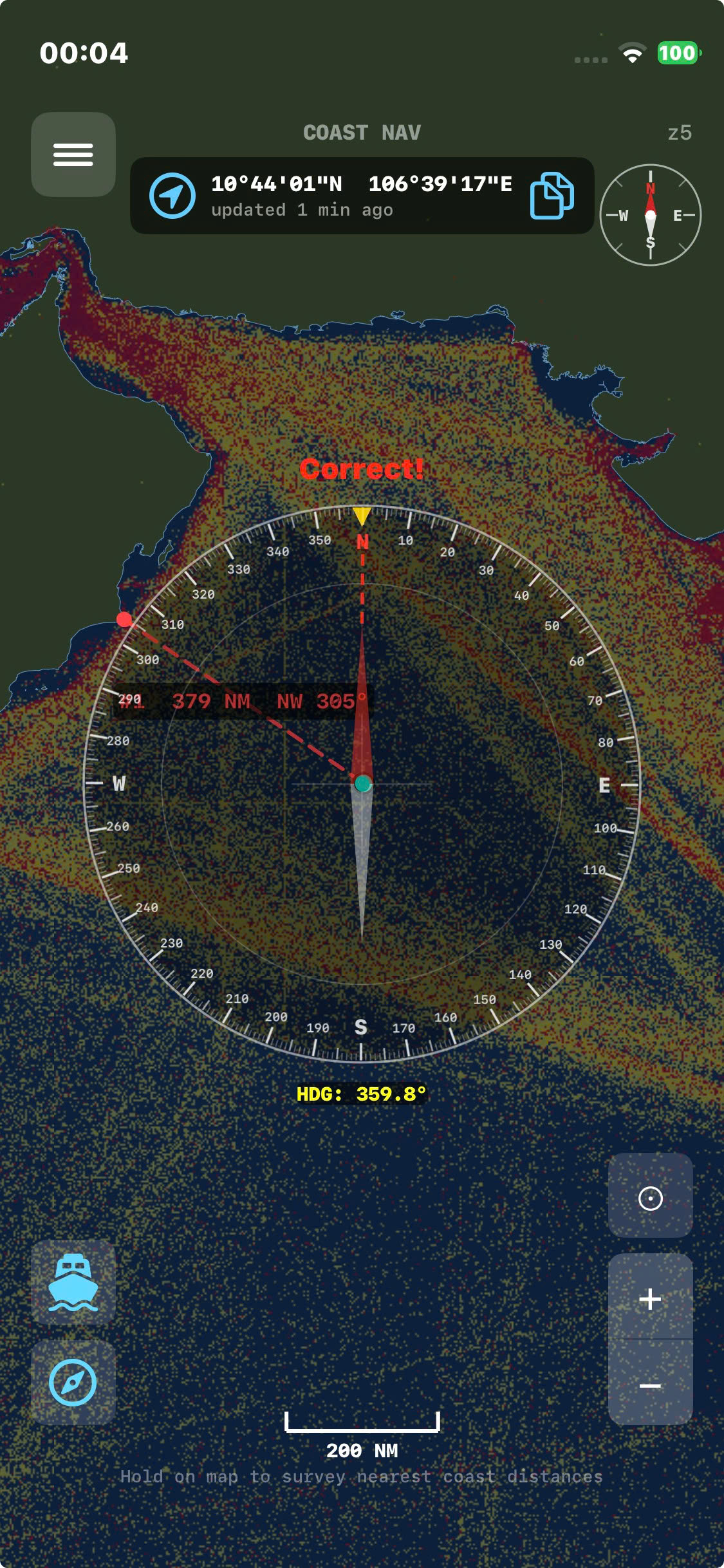 Ship density overlay with compass